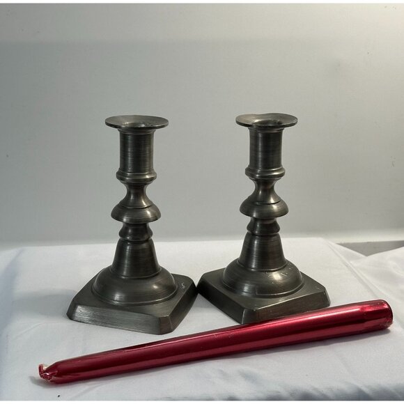 Colonial Casting Co. Pewter Candle Holders Pair - Picture 1 of 4